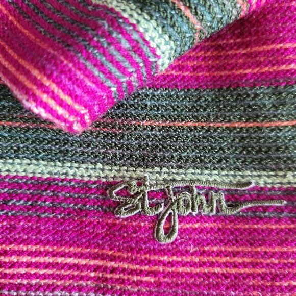 St.John Sport By Marie Gray Striped Santana Knit Top Deep Pink Green Yellow Sz L - Picture 5 of 9